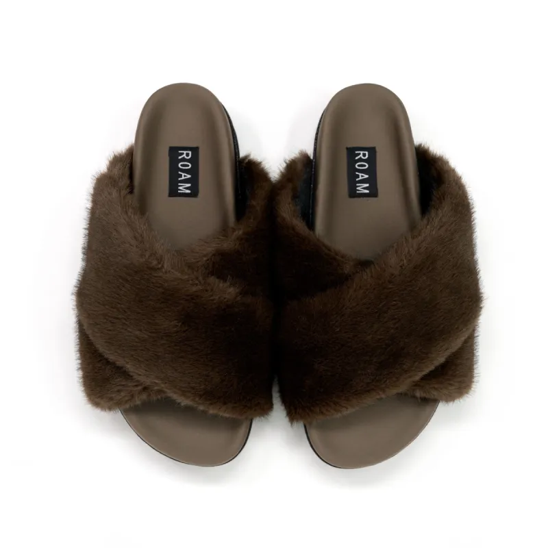 ROAM CLOUD SLIPPERS TAUPE FAUX FUR sold by ROAM
