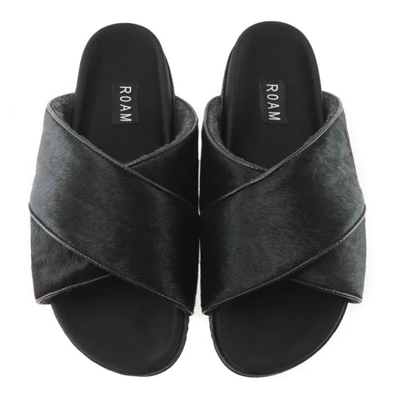ROAM  Cross Sandals Black Calf Hair sold by ROAM