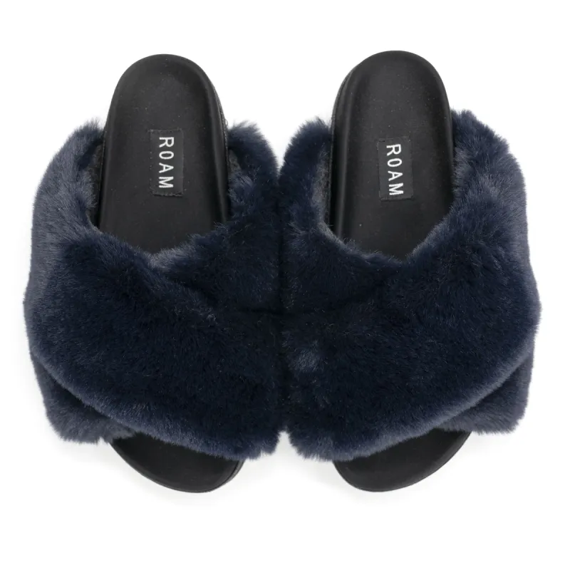 ROAM Cloud Slippers Navy Faux Fur sold by ROAM