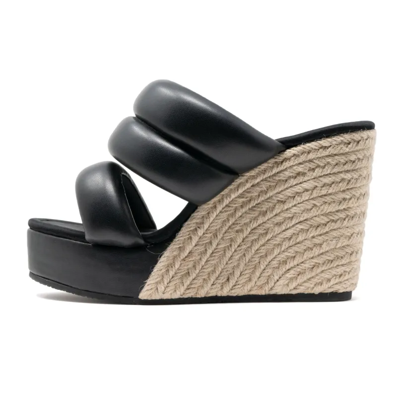 ROAM Platform Espadrille Puffy Black Vegan Leather sold by ROAM