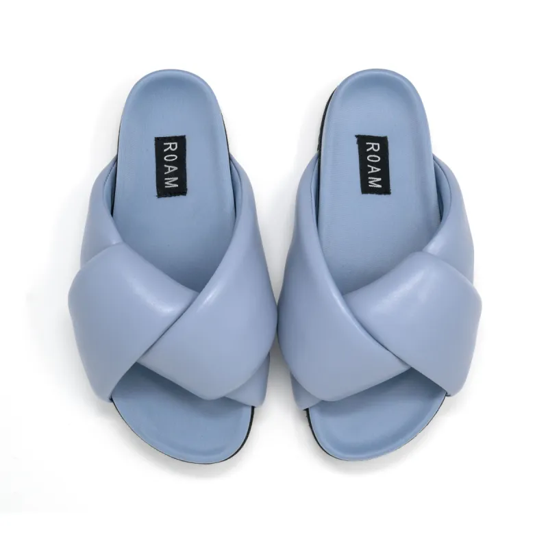 ROAM FOLDY PUFFY SANDALS SLATE BLUE VEGAN LEATHER sold by ROAM