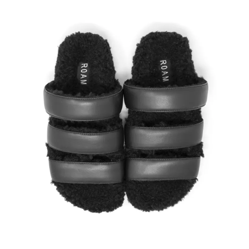 ROAM FUZZY 3 SANDAL BLACK FAUX SHEARLING sold by ROAM