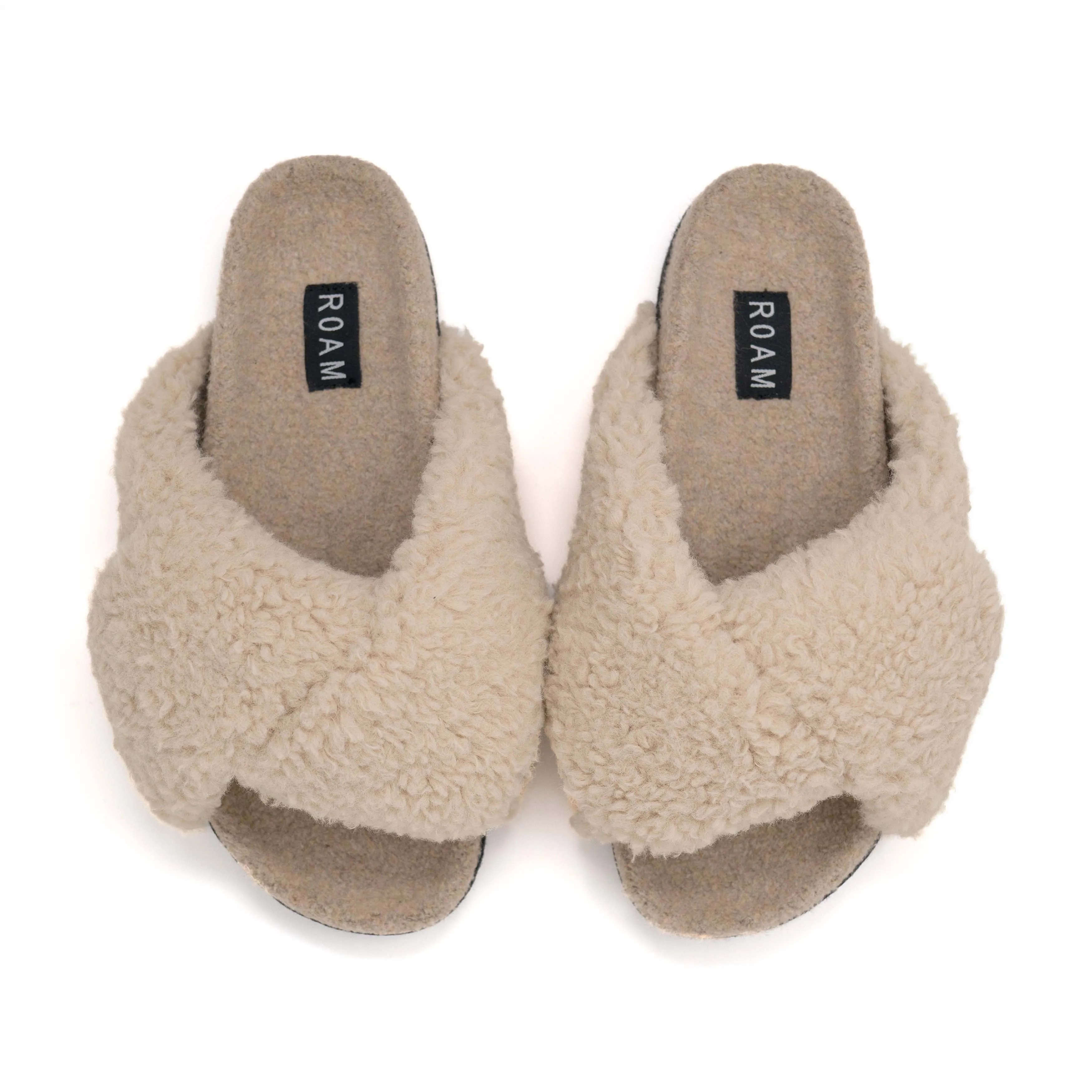 ROAM FOLDY CUSH NUDE FAUX SHEARLING SLIPPERS sold by ROAM