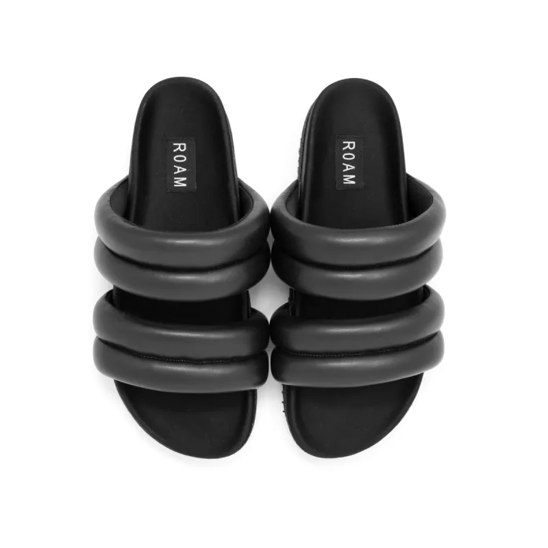 ROAM DBLDBL PUFF PUFF SANDALS BLACK VEGAN LEATHER sold by ROAM