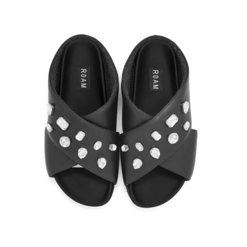 ROAM CROSS CRYSTAL SANDALS BLACK VEGAN LEATHER sold by ROAM