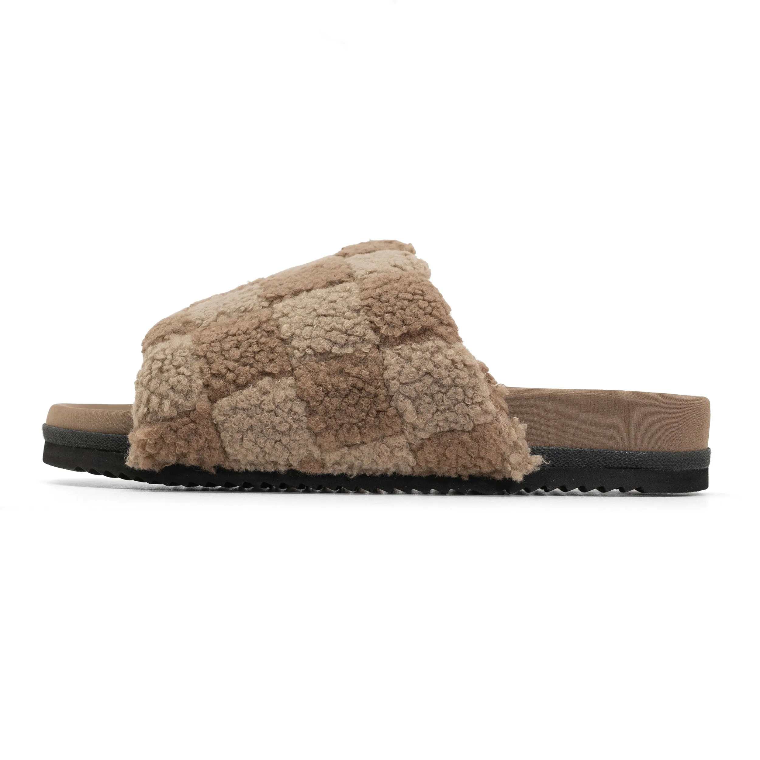 ROAM FUZZY CHECKER SLIDER BEIGE & TAUPE FAUX SHEARLING sold by ROAM product image thumbnail 2