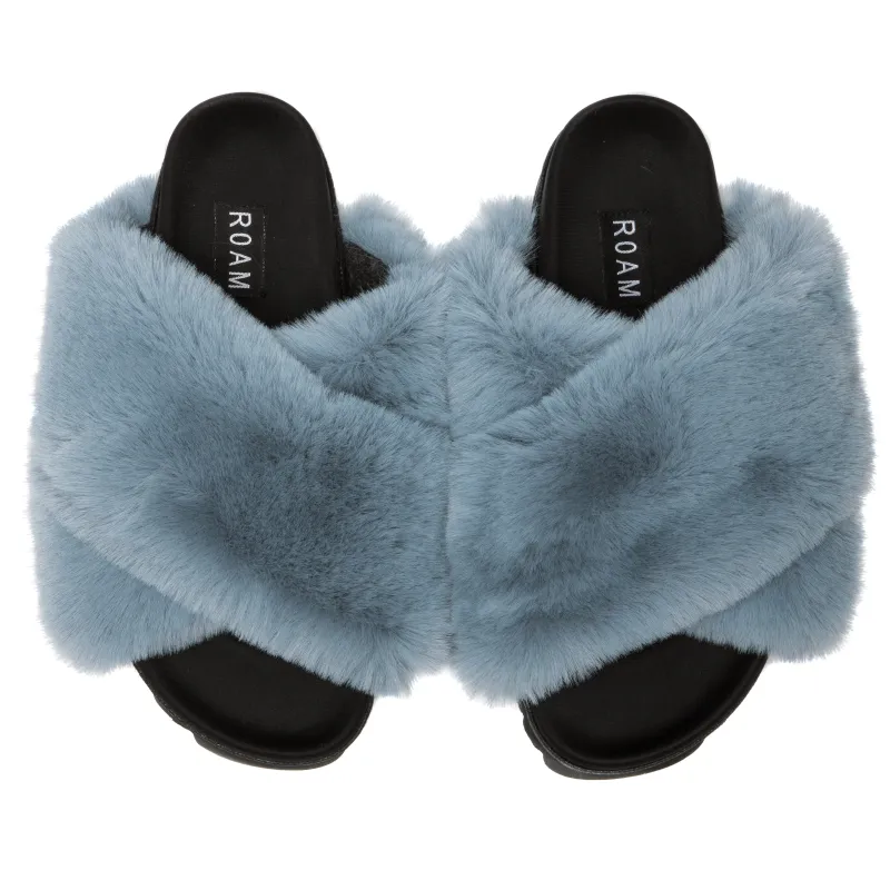 ROAM Cloud Slippers Blue Faux Fur sold by ROAM