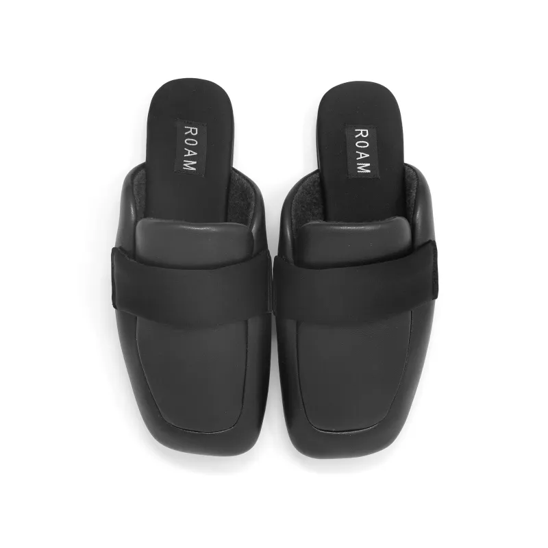 ROAM PUFFY LOAF LOAFER MULE BLACK VEGAN LEATHER sold by ROAM