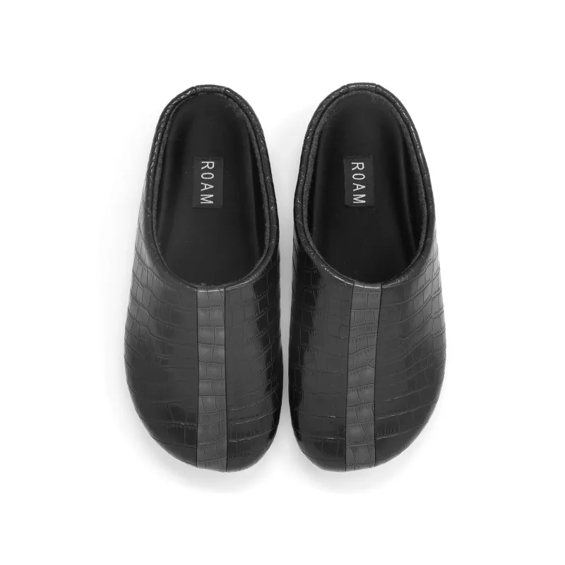 ROAM STRIPED CROCY CLOG BLACK & CHARCOAL VEGAN LEATHER sold by ROAM