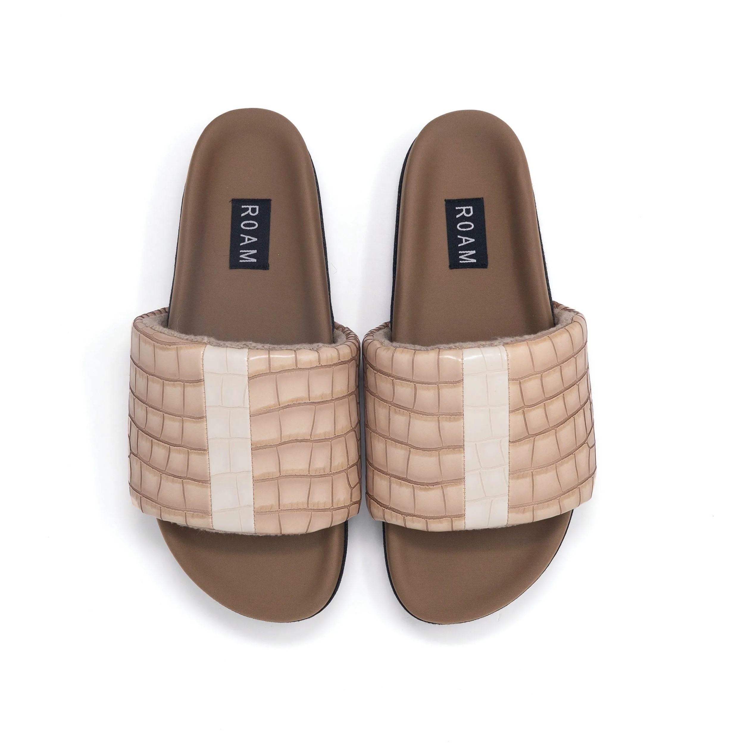 ROAM STRIPE CROCY SLIDE NUDE & CREAM VEGAN LEATHER sold by ROAM