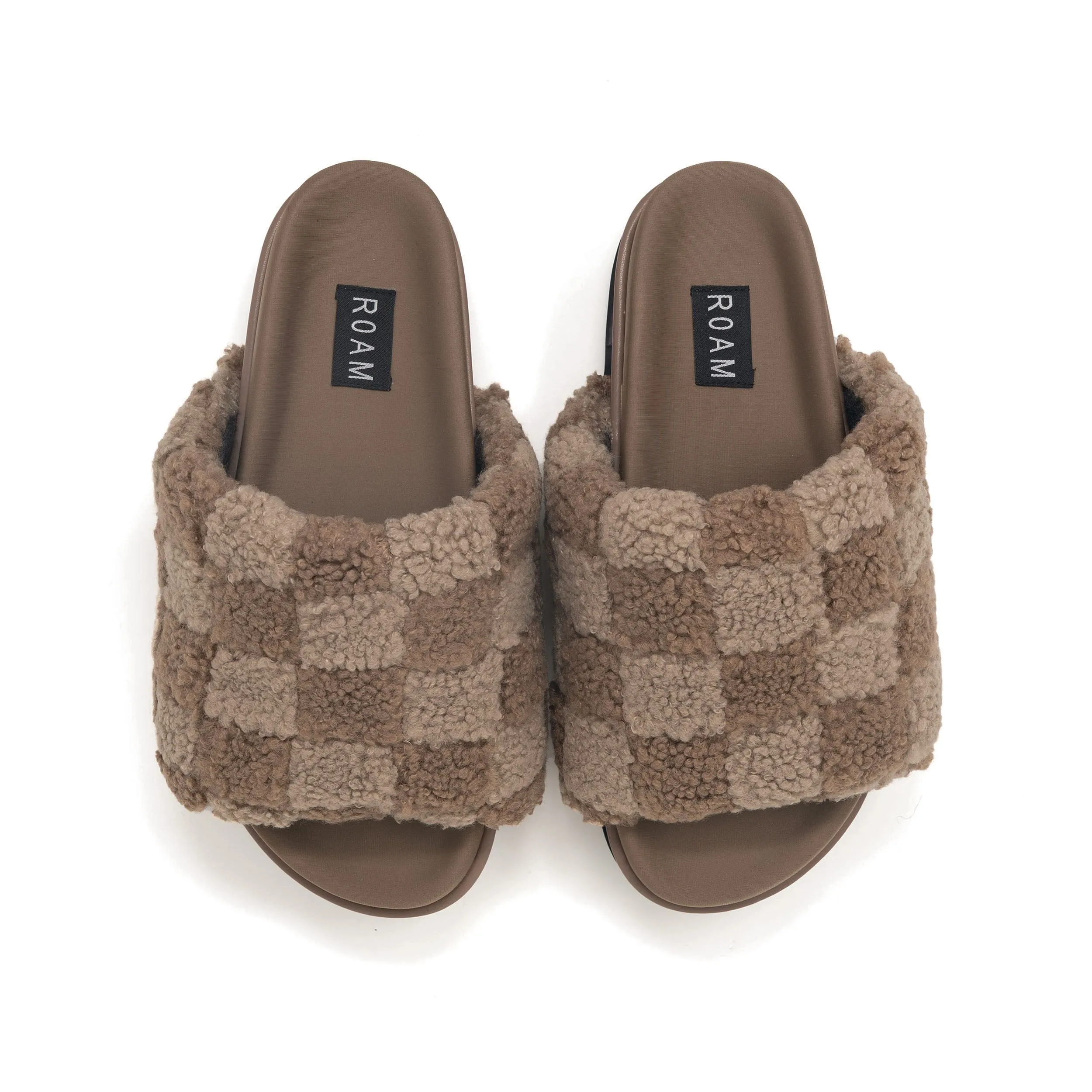 ROAM FUZZY CHECKER STACK BEIGE & TAUPE FAUX SHEARLING sold by ROAM product image thumbnail 2