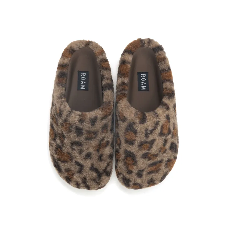ROAM FUZZY CLOG TAUPE LEOPARD FAUX SHEARLING sold by ROAM