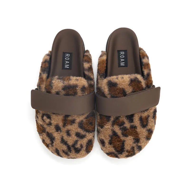 ROAM FUZZY LOAFER MULE NATURAL LEOPARD FAUX SHEARLING sold by ROAM