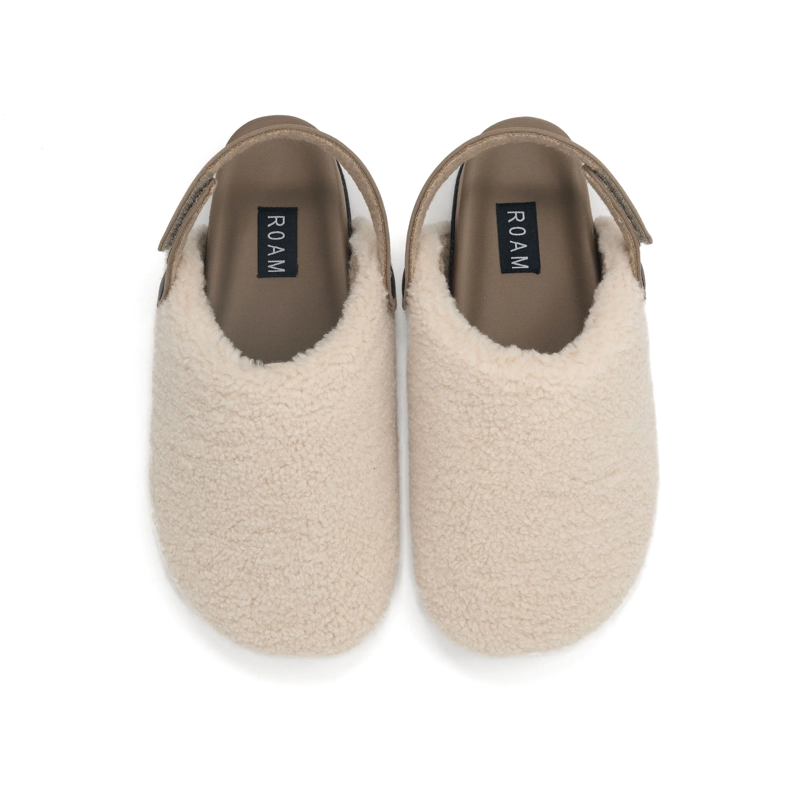 ROAM FUZZY STRAP CLOG NATURAL FAUX SHEARLING sold by ROAM