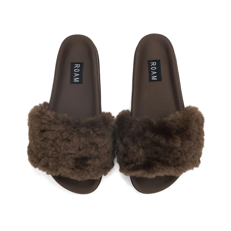 ROAM CLOUD SLIDER TAUPE FAUX SHEARLING sold by ROAM