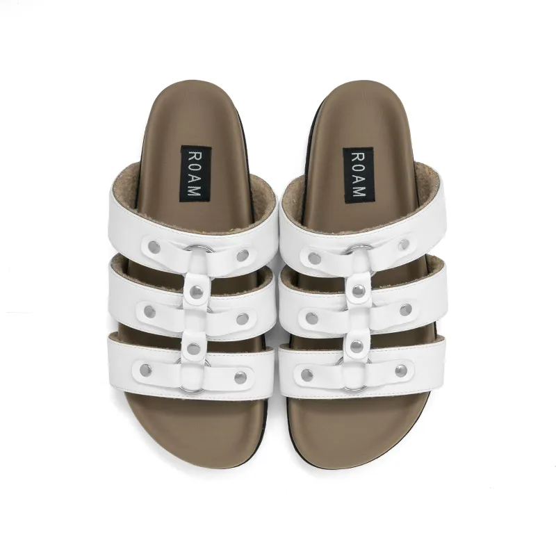 ROAM HARNESS SLIDE SANDAL WHITE VEGAN LEATHER sold by ROAM