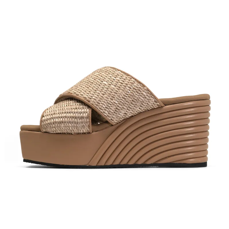 ROAM MID STRATA SQUARE WEDGE NATURAL RAFFIA sold by ROAM