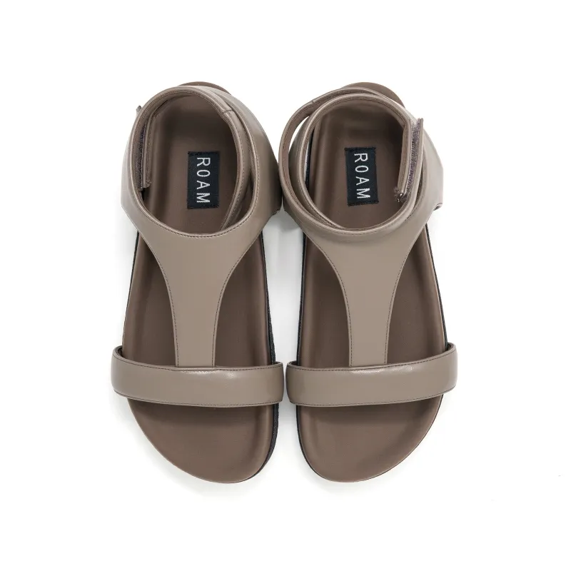 ROAM PUFFED T WRAP SANDAL TAUPE VEGAN LEATHER sold by ROAM