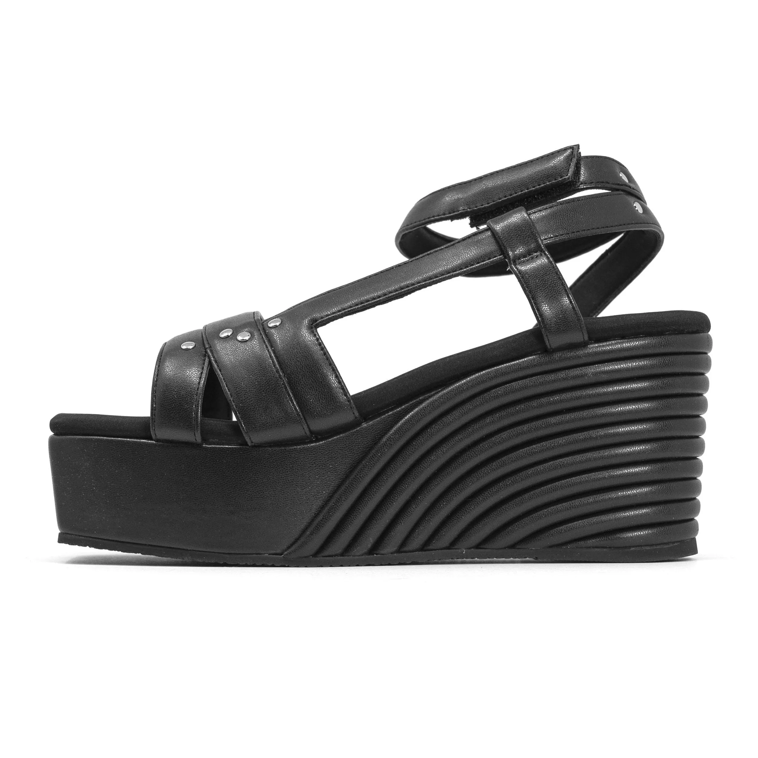 ROAM STRAPPY MID STRATA WEDGE BLACK VEGAN LEATHER sold by ROAM