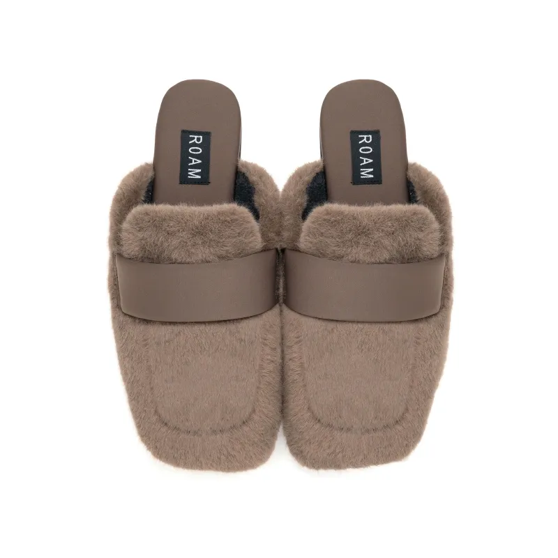 ROAM LONG LUXE PUFFY LOAF LOAFER MULE TAUPE FAUX FUR sold by ROAM