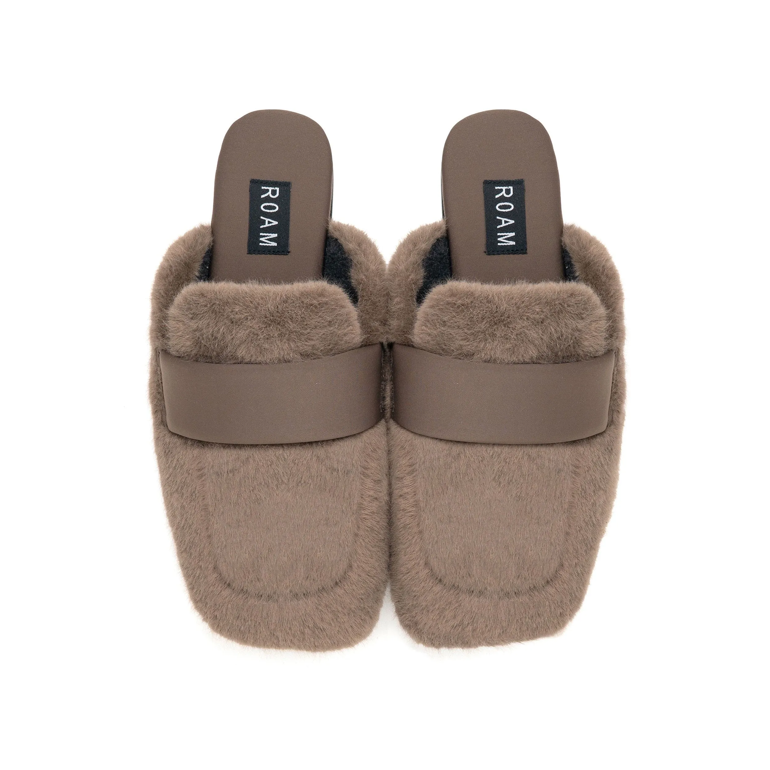 ROAM LONG LUXE PUFFY LOAF LOAFER MULE TAUPE FAUX FUR sold by ROAM