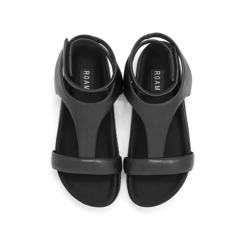 ROAM PUFFED T WRAP SANDAL BLACK VEGAN LEATHER sold by ROAM