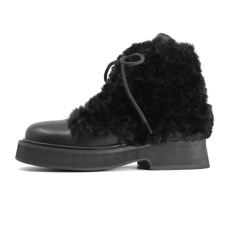 ROAM CLOUD MOTO LACE-UP BOOT BLACK VEGAN LEATHER & SHEARLING sold by ROAM