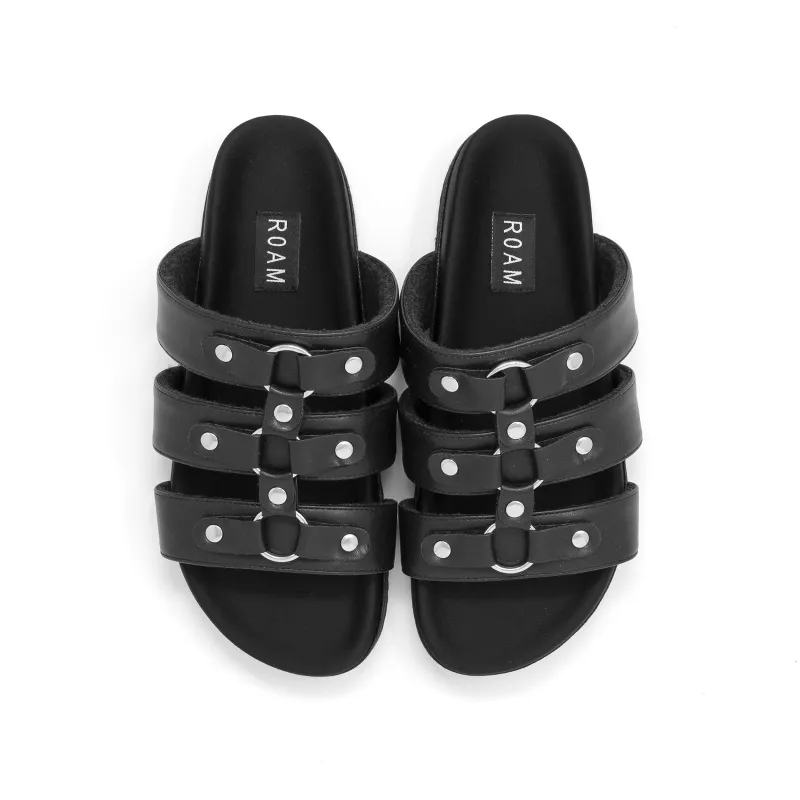 ROAM HARNESS SLIDE SANDAL BLACK VEGAN LEATHER sold by ROAM