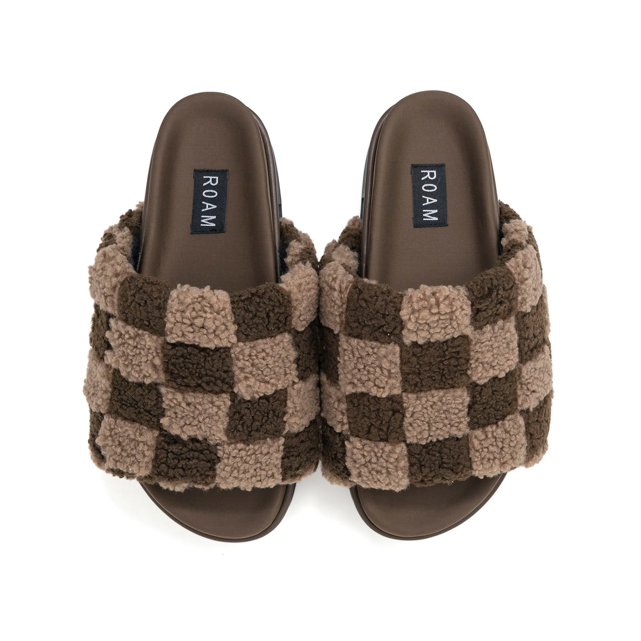 ROAM FUZZY CHECKER STACK CACAO & TAUPE FAUX SHEARLING sold by ROAM product image thumbnail 2
