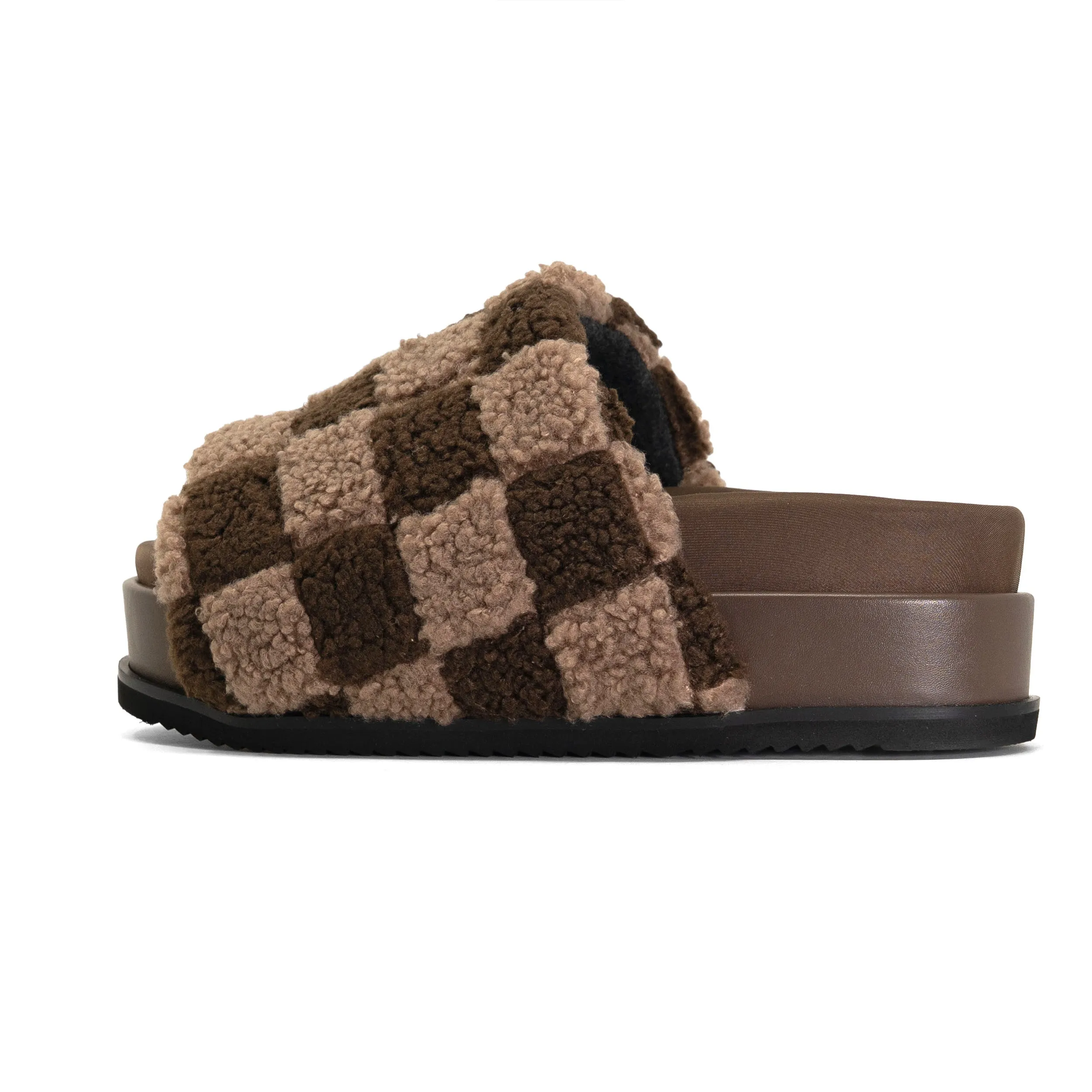 ROAM FUZZY CHECKER STACK CACAO & TAUPE FAUX SHEARLING sold by ROAM product image thumbnail 5