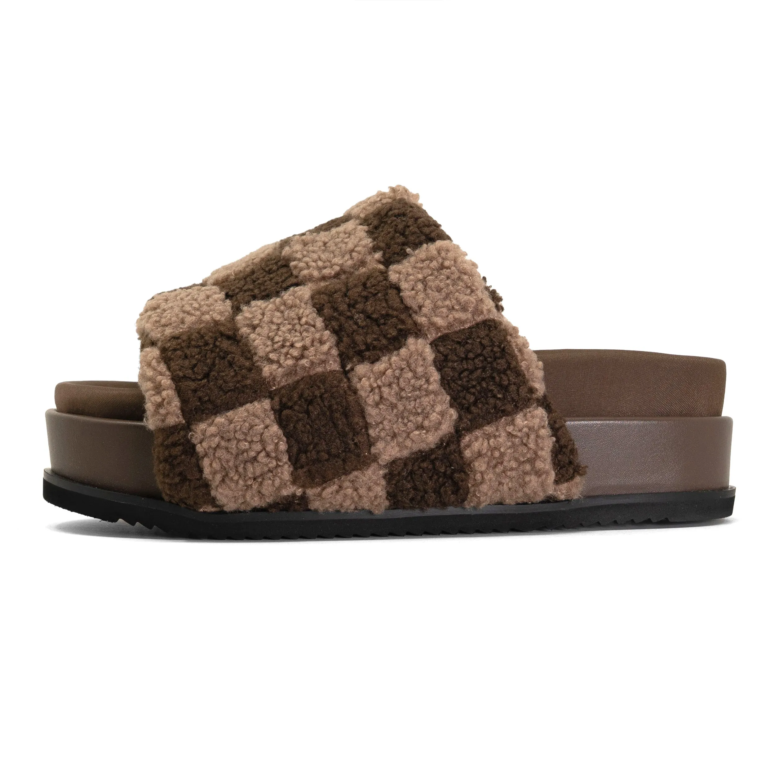 ROAM FUZZY CHECKER STACK CACAO & TAUPE FAUX SHEARLING sold by ROAM product image thumbnail 3
