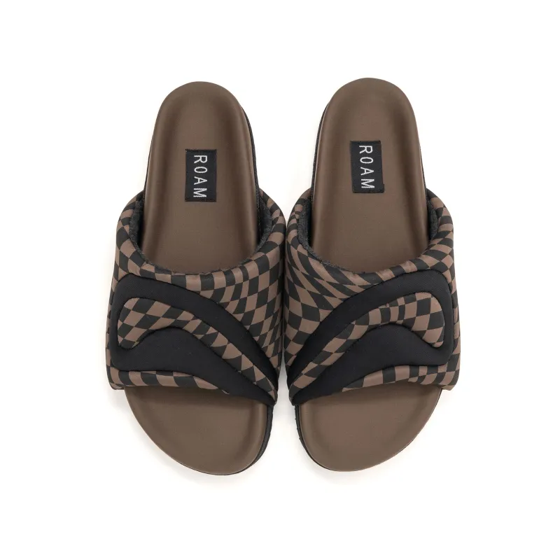 ROAM FLY SLIDERS BLACK & TAUPE WAVY CHECK NEOPRENE - PRESALE // THIS STYLE WILL SHIP WEEK OF DECEMBER 8th sold by ROAM