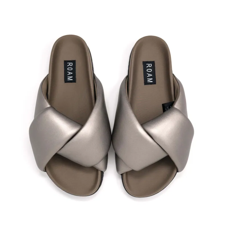 ROAM FOLDY PUFFY SANDALS GUNMETAL VEGAN LEATHER sold by ROAM