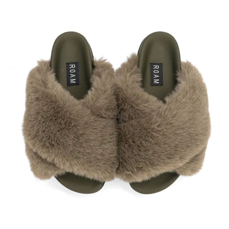 ROAM CLOUD SLIPPERS KHAKI TONAL FAUX FUR sold by ROAM