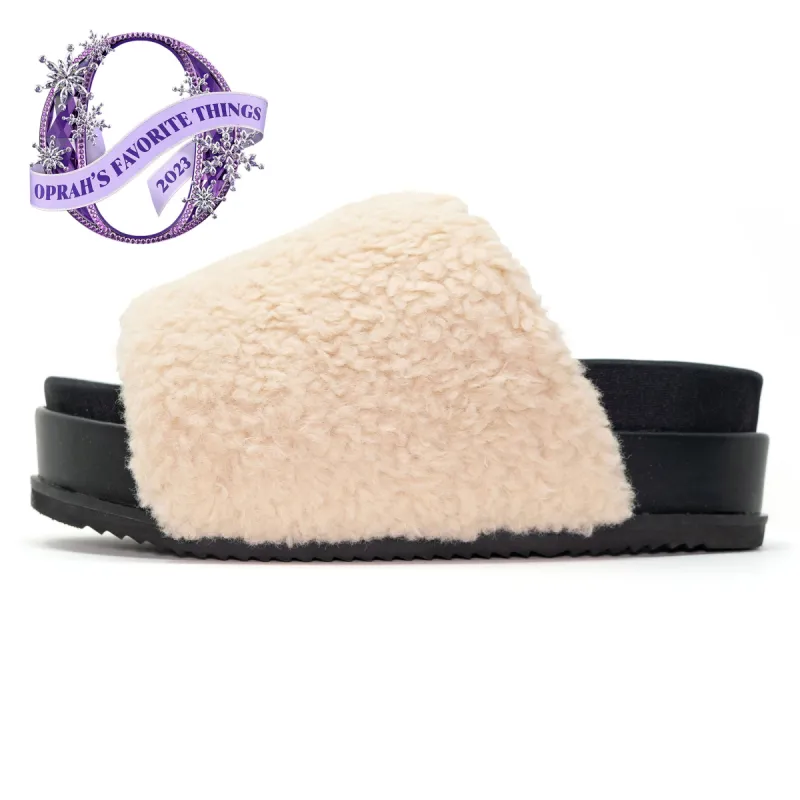 ROAM FUZZY STACK PLATFORM NUDE FAUX SHEARLING sold by ROAM