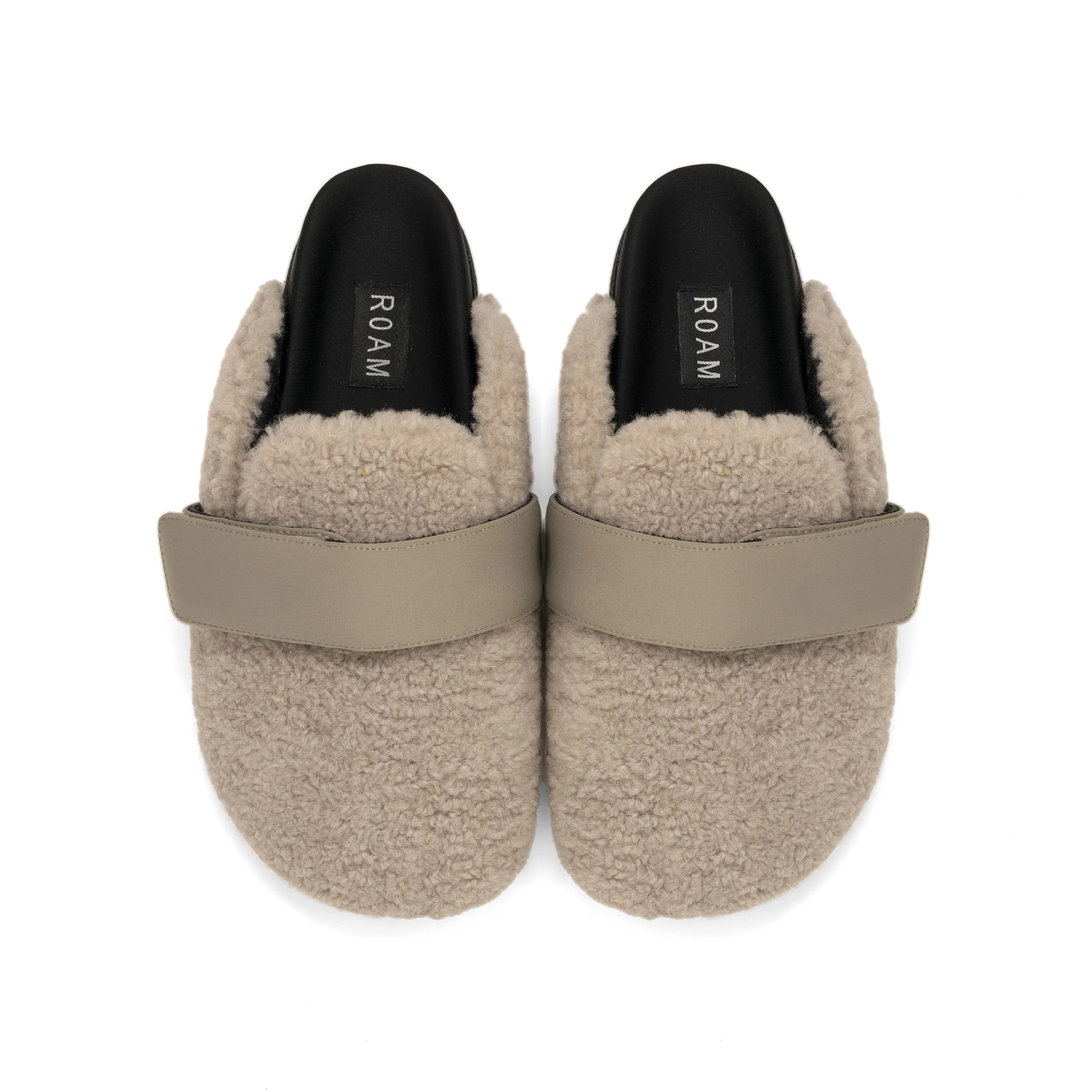 ROAM FUZZY LOAFER MULE CEMENT FAUX SHEARLING sold by ROAM