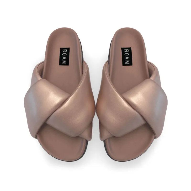 ROAM FOLDY PUFFY SANDALS ROSEGOLD VEGAN LEATHER sold by ROAM