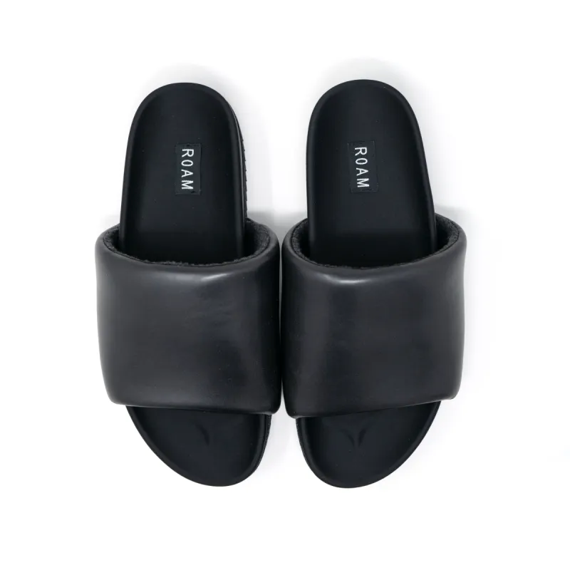 ROAM MEN'S SLIDER SANDALS BLACK VEGAN LEATHER sold by ROAM