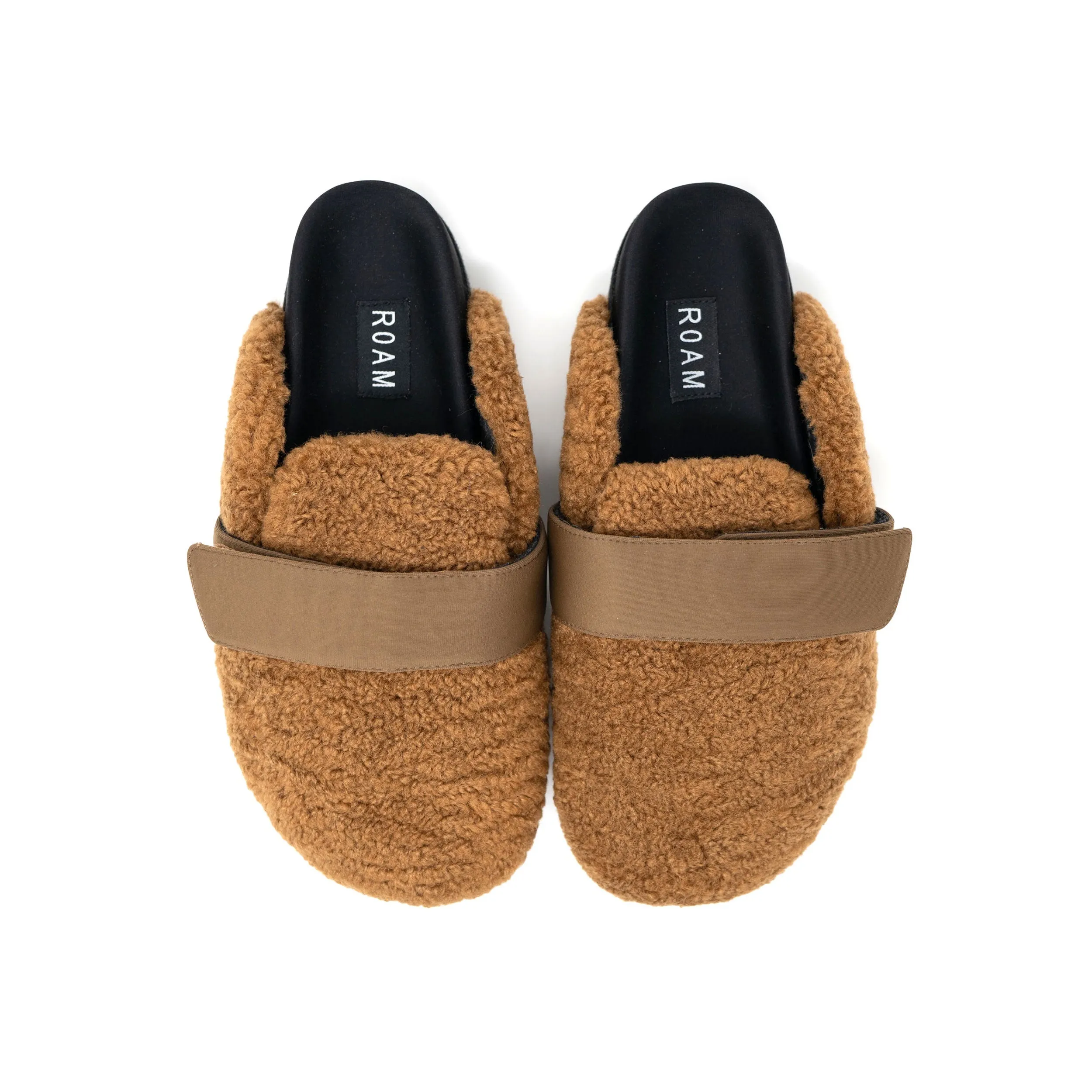 ROAM FUZZY LOAFER MULE COGNAC FAUX SHEARLING sold by ROAM