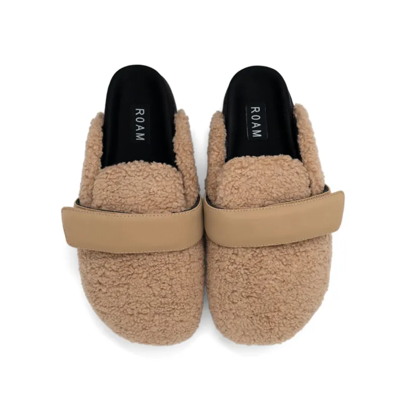 ROAM FUZZY LOAFER MULE BEIGE FAUX SHEARLING sold by ROAM