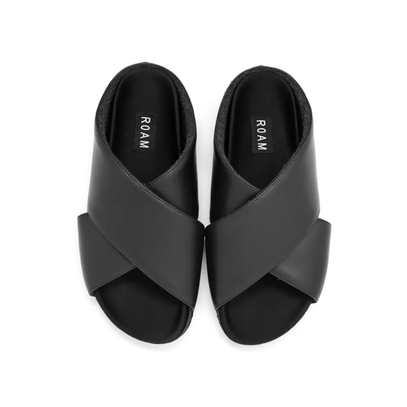 ROAM ULTIMATE CROSS SANDALS BLACK VEGAN LEATHER sold by ROAM