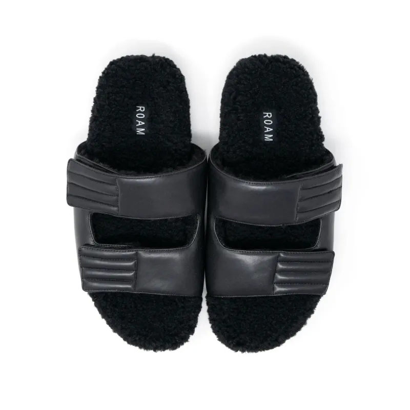 ROAM MEN'S FUZZY 2 STRAP SANDALS BLACK VEGAN LEATHER sold by ROAM