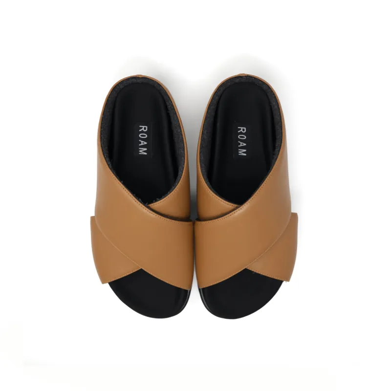 ROAM CROSS STACK PLATFORM SANDALS COGNAC VEGAN LEATHER sold by ROAM