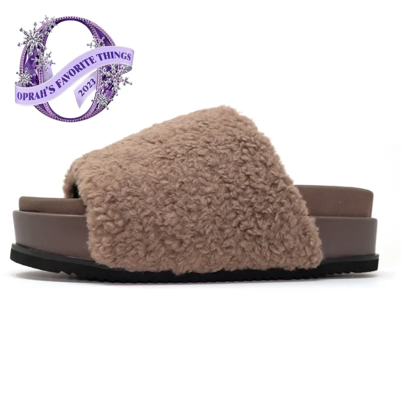 ROAM FUZZY STACK PLATFORM TAUPE FAUX SHEARLING sold by ROAM