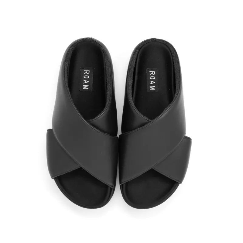 ROAM CROSS STACK PLATFORM SANDALS BLACK VEGAN LEATHER sold by ROAM