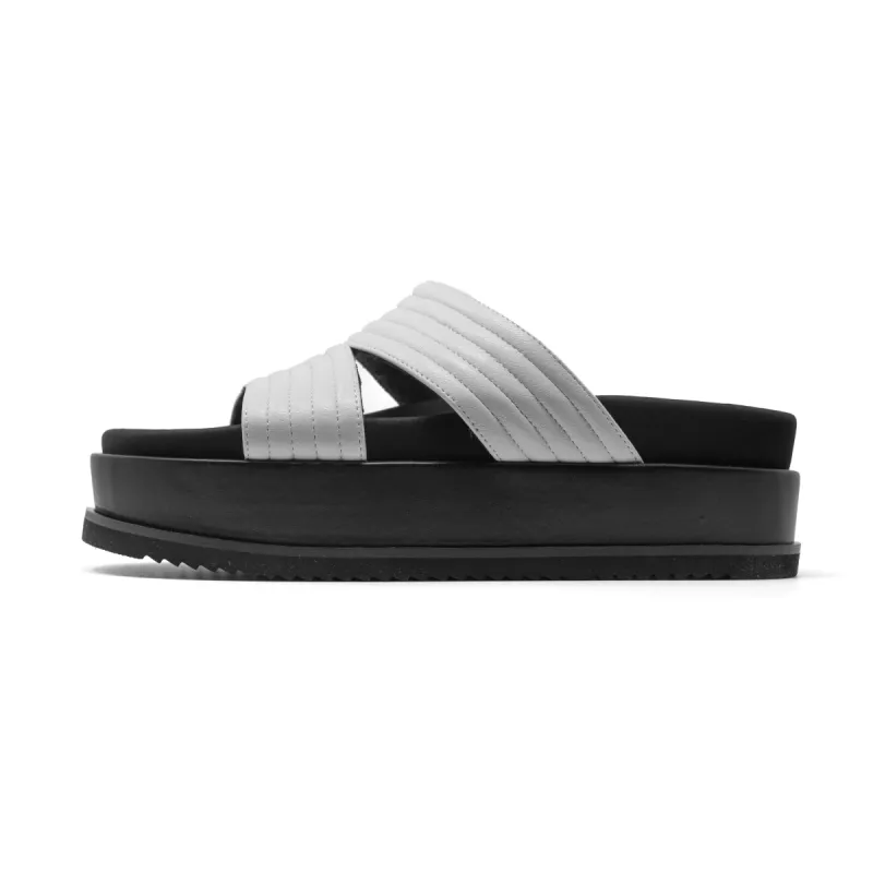 ROAM CRESCENT PLATFORM SANDALS WHITE VEGAN LEATHER sold by ROAM