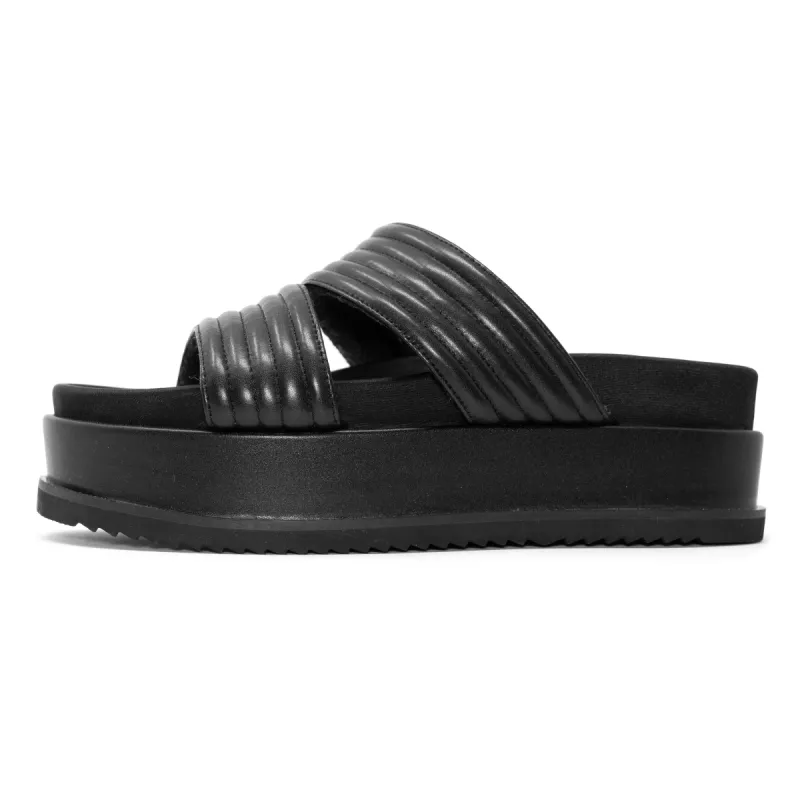 ROAM CRESCENT PLATFORM SANDALS BLACK VEGAN LEATHER sold by ROAM