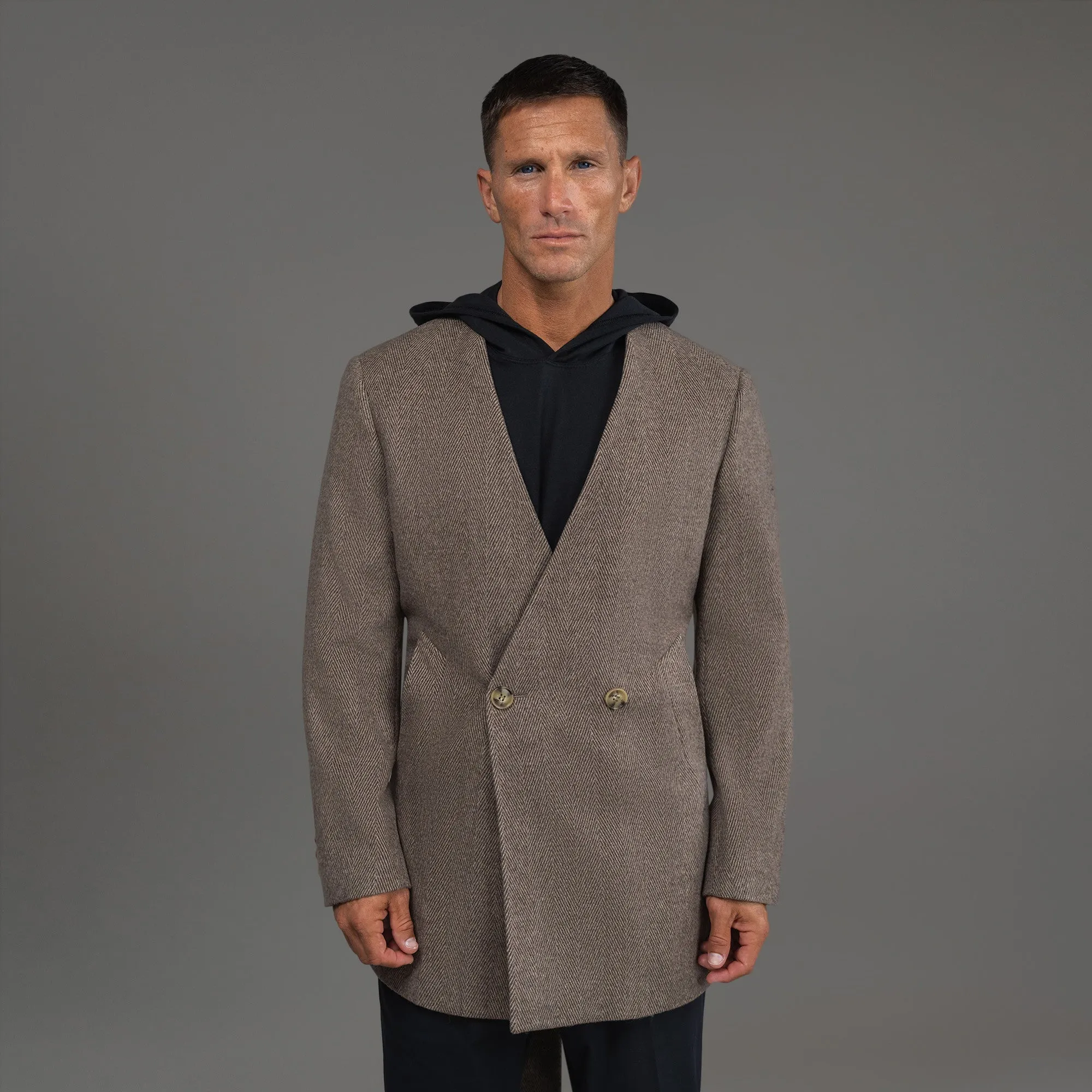 Lapelless Wool Silk Overcoat sold by Sene