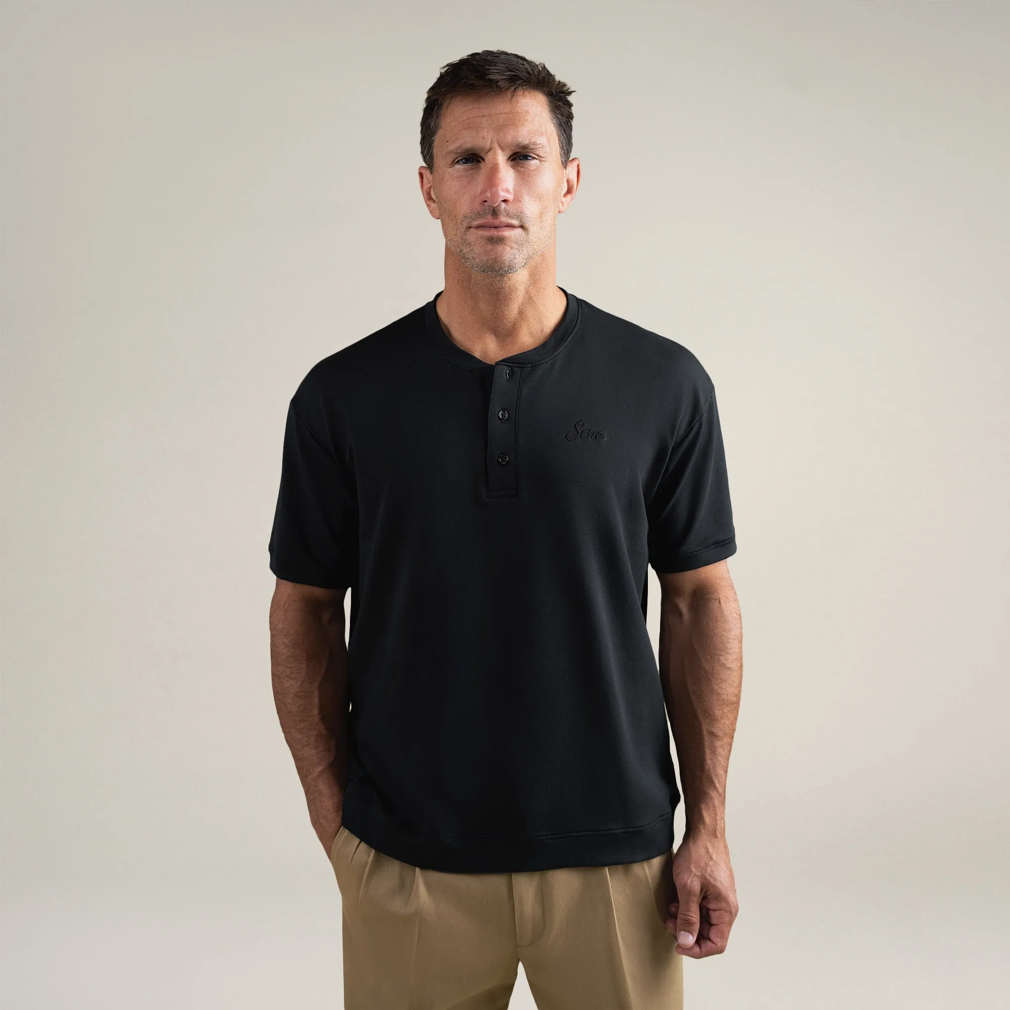 Cumulus Drop Henley - Black sold by Sene