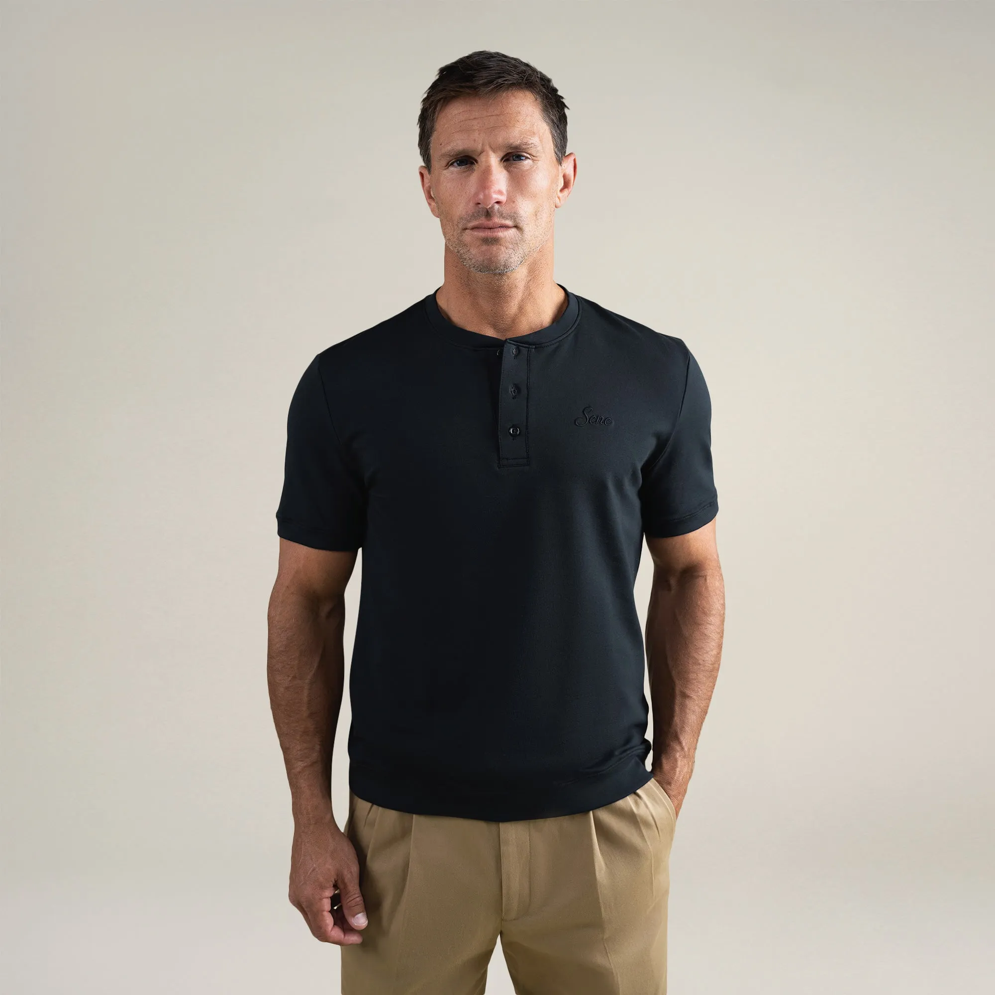 Cumulus Tailored Henley - Black sold by Sene